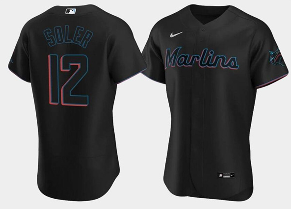 Men's Black Miami Marlins ACTIVE PLAYER Custom Flex Base Stitched Jersey